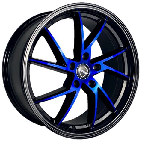 elegance wheels sharp gloss black  candy blue face rims elg