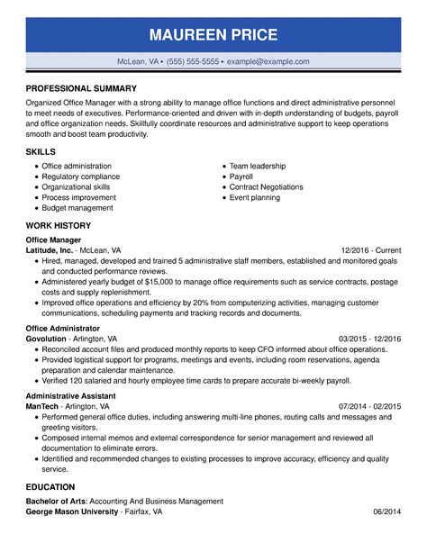 office manager resume  tips myperfectresume