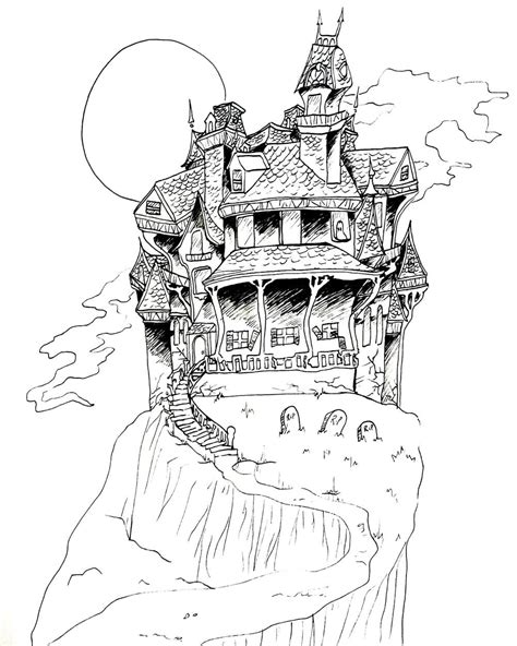 spooky scary haunted house coloring page favecrafts