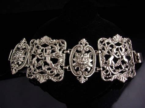 Rare Antique Bracelet Silver Haunted Gargoyle And Angels