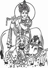 Krishna Clipart God Lord Clip Cow Drawing Arjuna Radhe Line Cliparts Swamy Venkateswara Narsingh Shri Library Pencil Logo Size Clipground sketch template