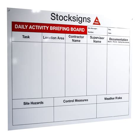 activity briefing board communicate tasks  hazards   workplace