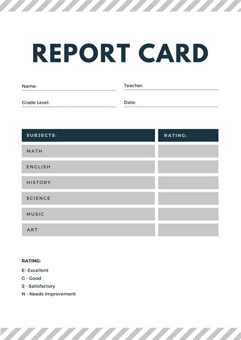 printable homeschool report card template