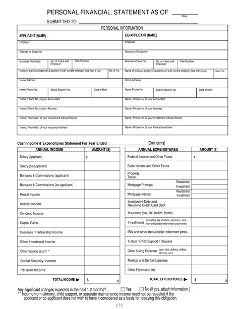 personal financial statement templates forms template lab