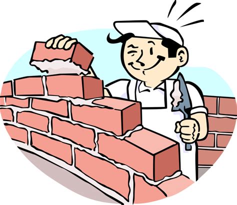 vector illustration  mason bricklayer builds masonry cartoon people building houses clipart