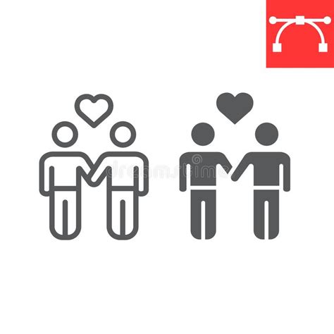 gay couple line and glyph icon lgbt and heart homosexual couple sign