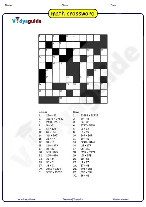 math crossword  maths puzzles crossword crossword puzzles