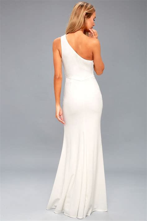 lovely white maxi dress white one shoulder dress