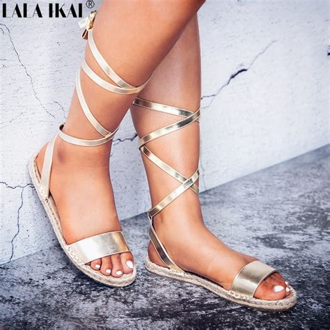 Lala Ikai Women Gladiator Sandals Summer Ankle Strap Sandals Cross Tied