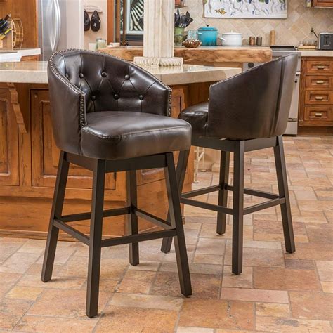 leather swivel barstool  studded accents  brown leather
