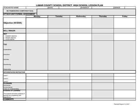 weekly lesson plans template template guru