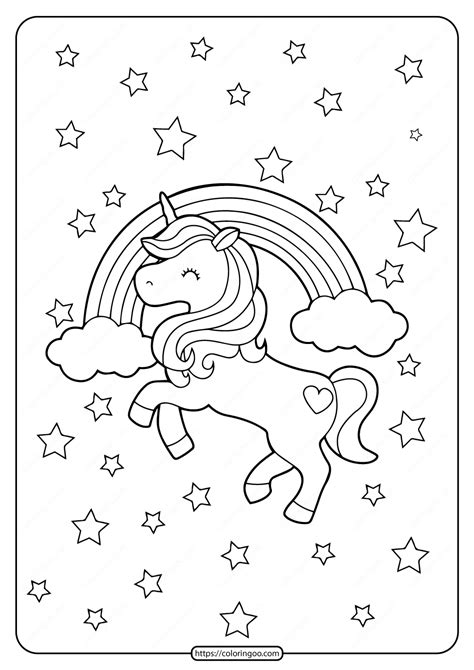 printable unicorn rainbow  stars coloring page   star