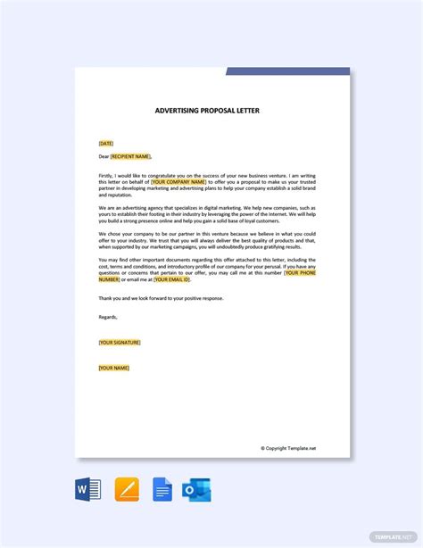 advertising proposal letter  word google docs outlook pages