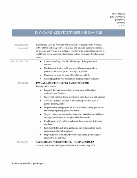 child care resume templates  printable templates