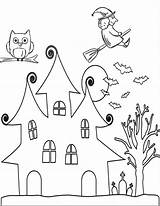 Halloween Coloring Pages Printable Kids House Spooky Witch Flying Easy Printables Page2 Houses Page1 Haunted Pumpkin Thehousewifemodern Theme sketch template
