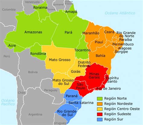 mapa de brasil dividido por regiones  estados
