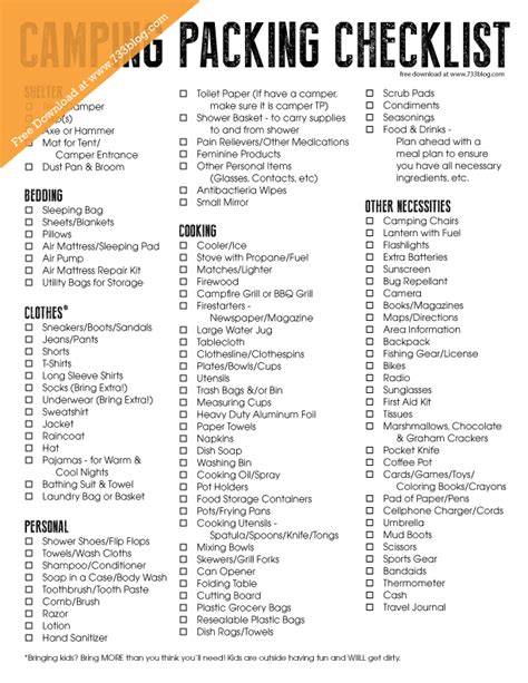 camping packing checklist  printable home interior ideas
