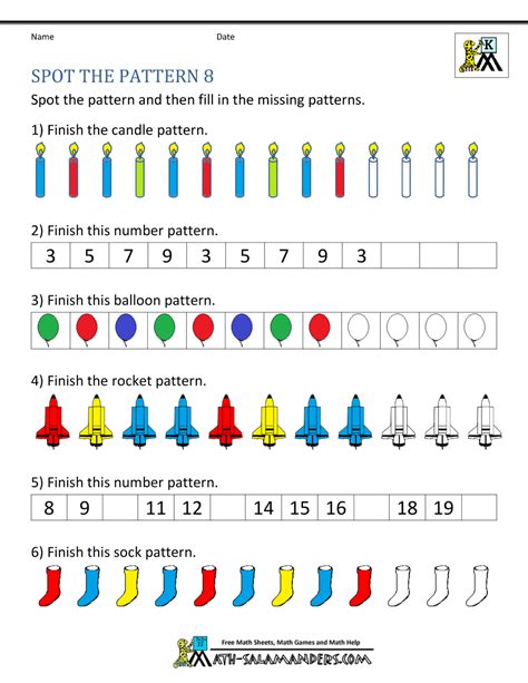 kindergarten worksheets spot  patterns