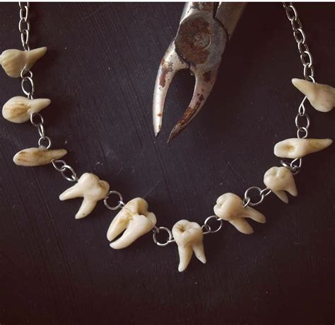 gothic teeth necklace human tooth  silver chain handmade etsy uk