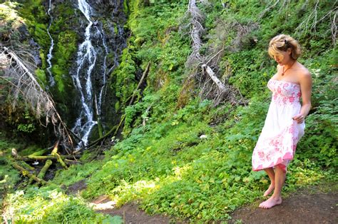 Pretty Delia Erect Under Dress By A Waterfall Photo 4