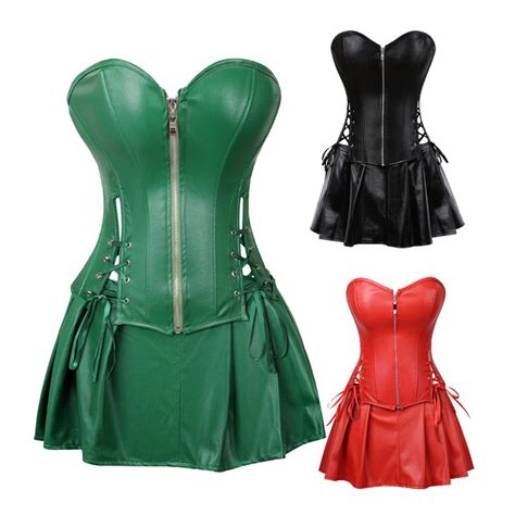plus size s 6xl black zipper pu leather corset bustier dress overbust