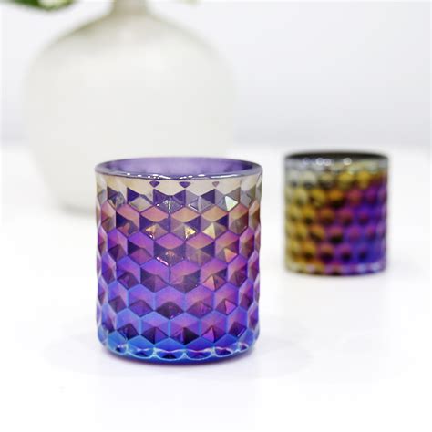 Wholesale Iridescent Honeycomb Candle Glass Candle Jar Set High