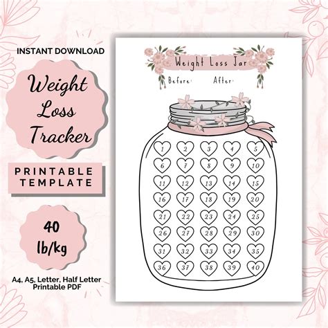 weight loss jar  lbkg printable weight loss chart weight loss planner weightloss weight