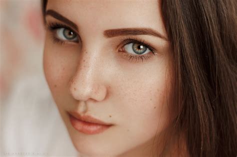 Wallpaper Face Model Brunette Anastasia Lis Freckles Nose Skin