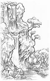 Waterfall Landscape Drawing Pencil Line Scenery Drawings Simple Landscapes Sketch Waterfalls Doodle Fantasy Getdrawings Deviantart Realistic Sketches Choose Board sketch template