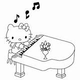 Piano Coloring Playing Pages Hello Kitty Little Beautiful sketch template