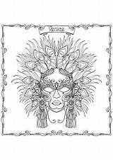 Coloring Carnival Mask Pages Feathers Venice Venetian Adults Color Adult Printable Ornaments Incredible Many Print Justcolor Little Details Masks Theme sketch template