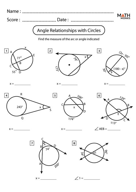 angles   circle worksheets math monks