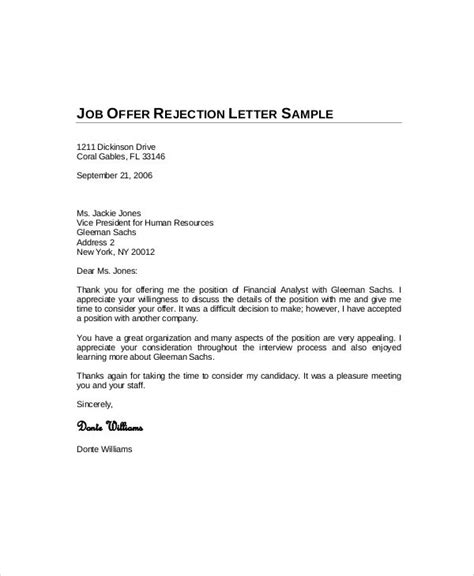 sample decline offer letter templates   lettering job