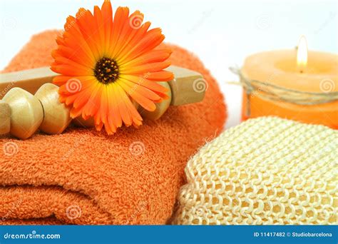 orange spa tools stock photo image  resort bath marigold