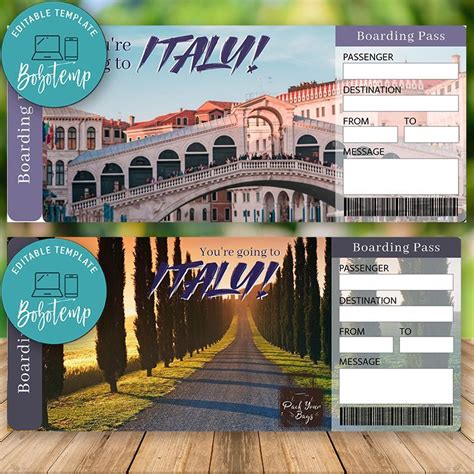 editable italy surprise gift ticket instant  bobotemp   italy travel italy
