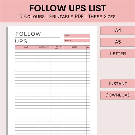 follow ups list printable business follow ups small etsy
