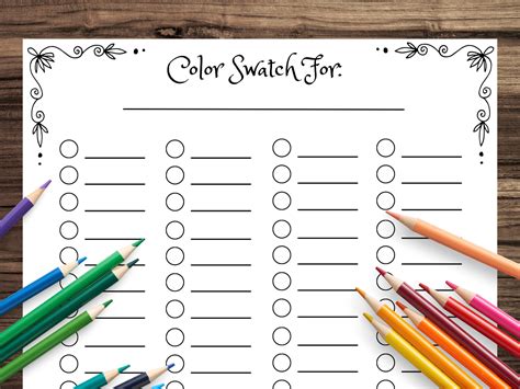 printable blank color chart  color swatch page  gel etsy