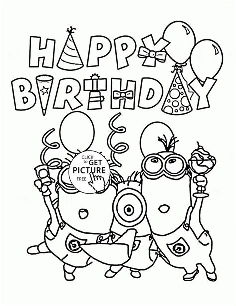 happy birthday  minions coloring page  kids holiday coloring