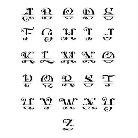 split monogram alphabet letters font  svg files svg heart