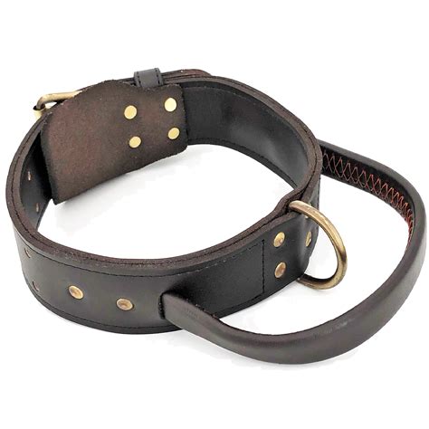 genuine real leather dog collar  handle  width heavy duty  medium  large pet sz