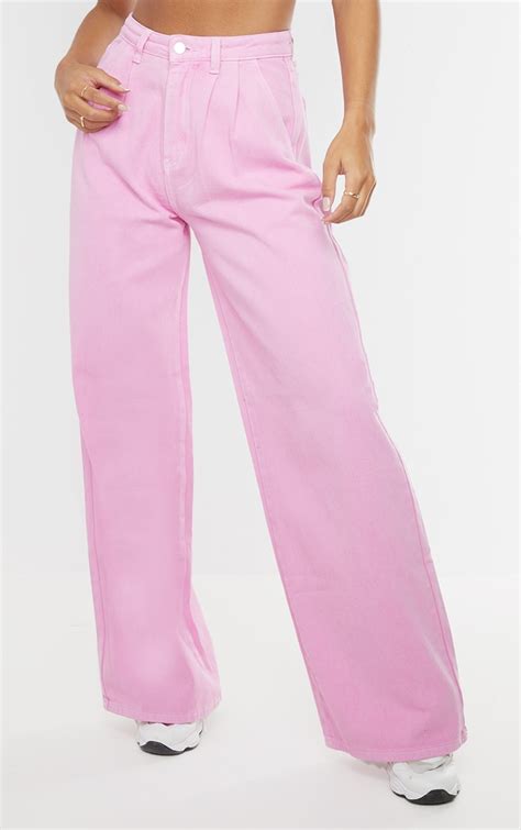 pink seam detail wide leg baggy jeans denim prettylittlething ca