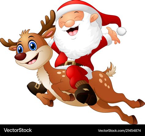 happy santa claus riding  reindeer royalty  vector