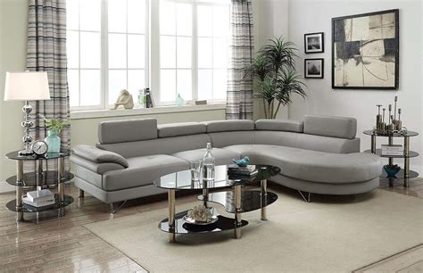 light grey bonded faux leather sectional sofa set light grey color
