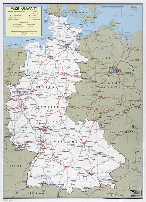 large political  administrative map  west germany  roads railroads airports seaports