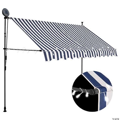 vidaxl manual retractable awning  led  blue  white oriental trading