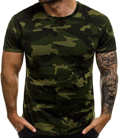 mens camouflage short sleeve  neck camo  shirts gym  shirts bodycon casul sports  shirts