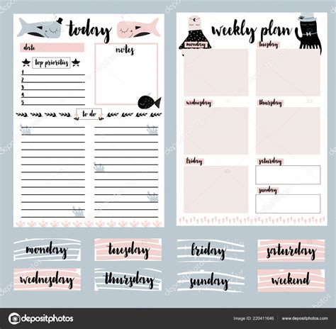 clip art collection  daily planner weekly planner monday tuesday