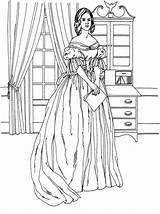 Coloring Victorian Pages Fashion Noblewomen Adult Woman Vintage Women Dress Dresses Color Printable Book Print Books Adults Challenging Getdrawings Dolls sketch template