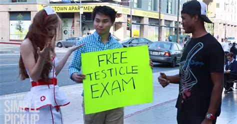 woman dressed as sexy nurse gives testicular exams in public but