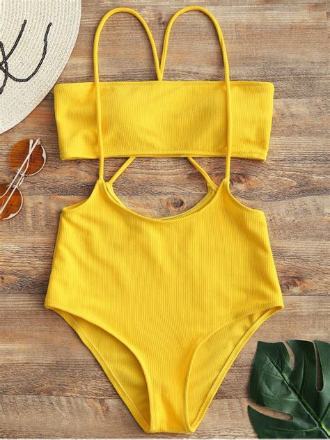 bandeau top and high waisted slip bikini bottoms yellow bikinis s zaful